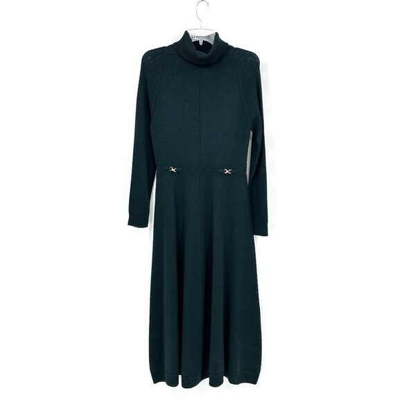 turtleneck sweater dress 100% wool long sleeve forest green N2 US 6 - Picture 7 of 14